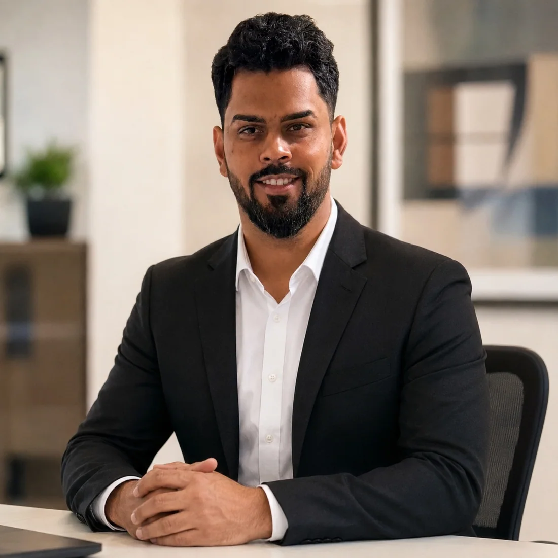 Ash Talele seated in a professional office