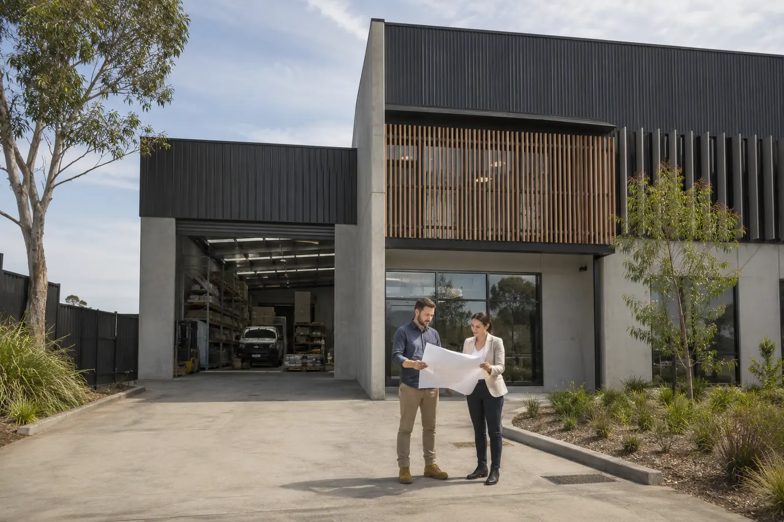 Australian business owner and adviser inspecting a commercial property