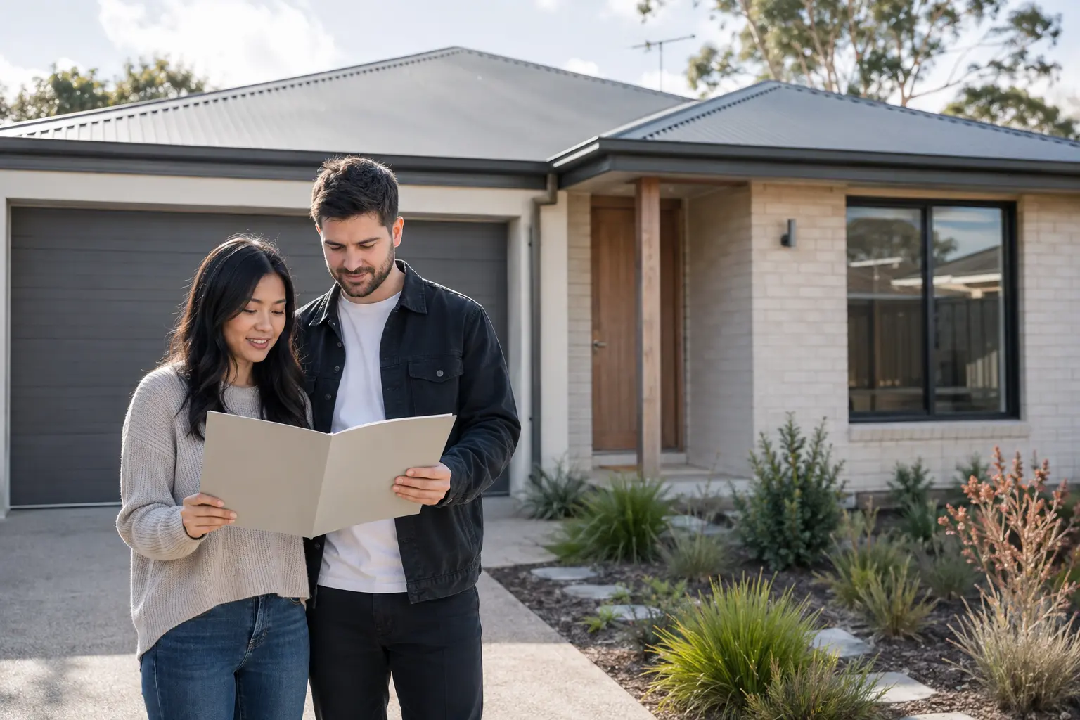 Australian first-home buyers reviewing their new home purchase