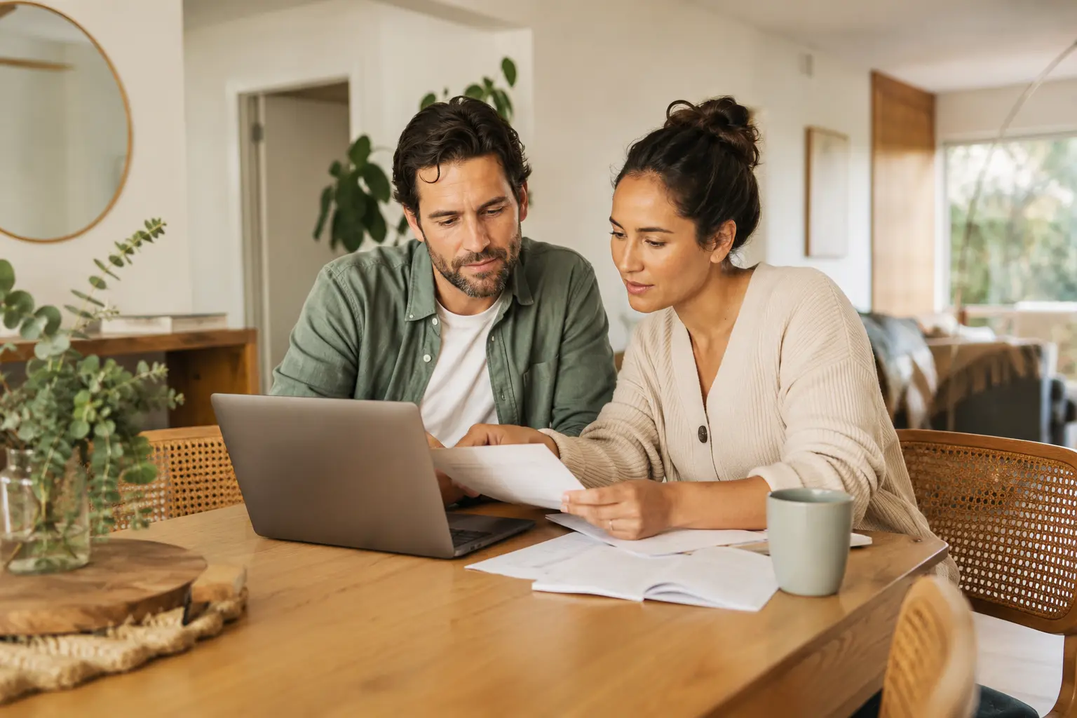 Australian couple calmly planning a defined personal expense together