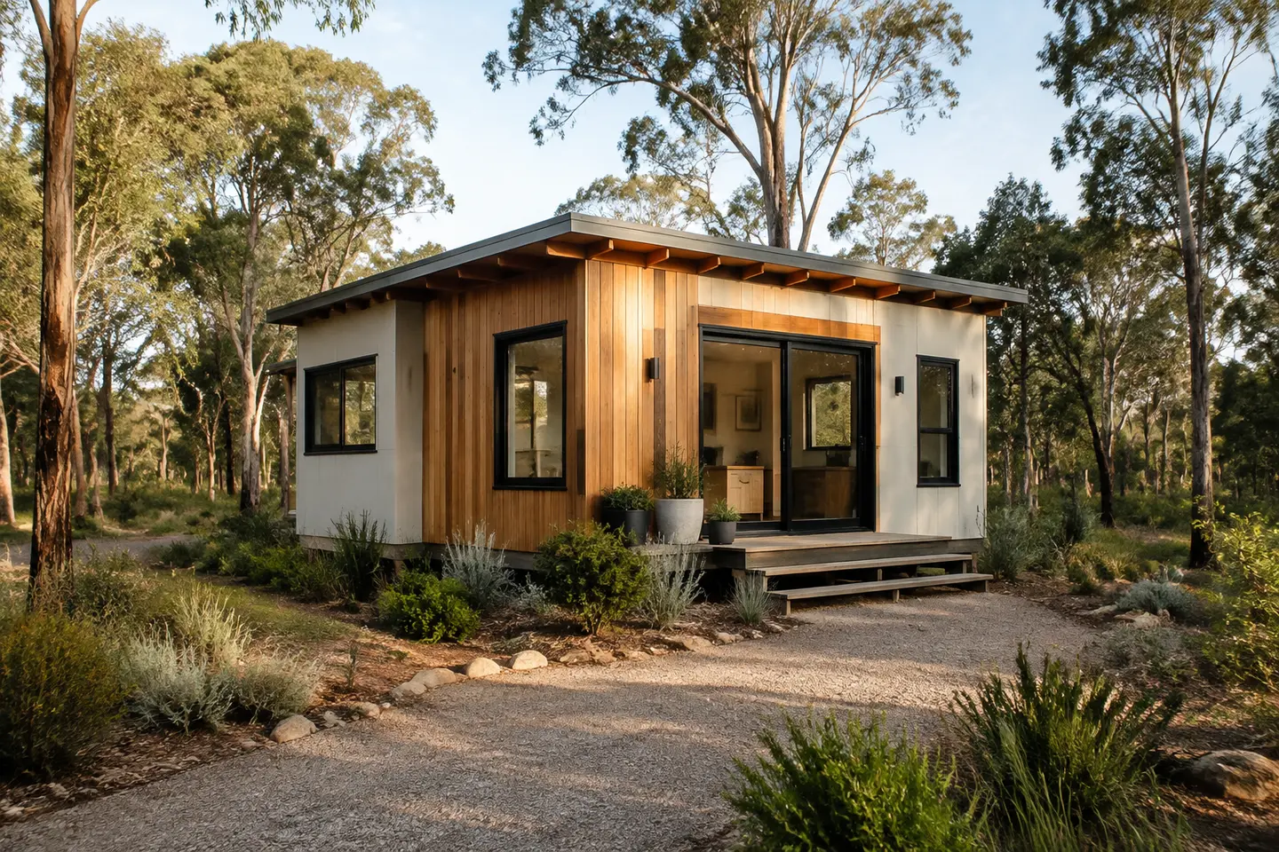 Modest Australian tiny home in a native landscaped setting